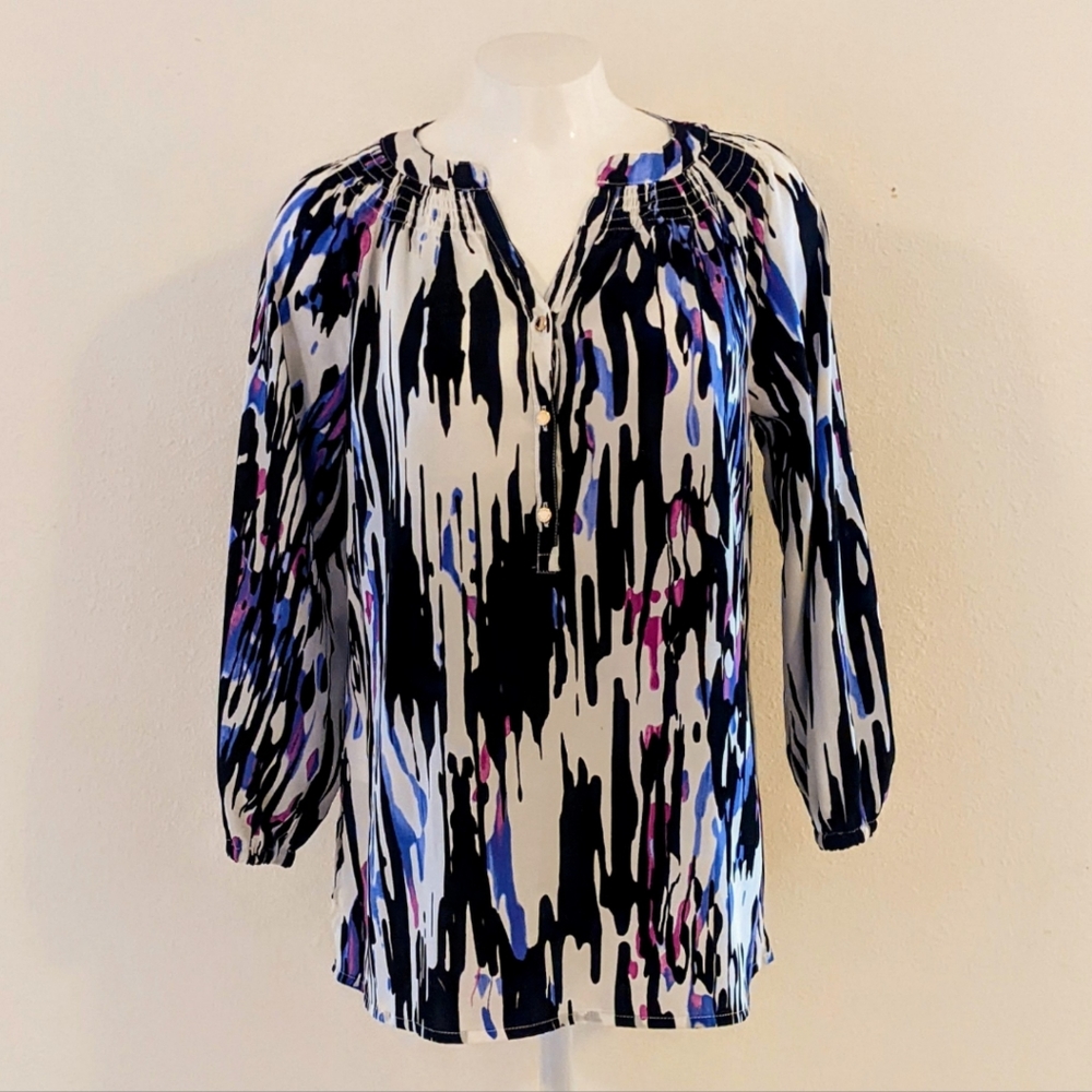 Dana Buchman Women's Black/White/Purple/Blue Blouse